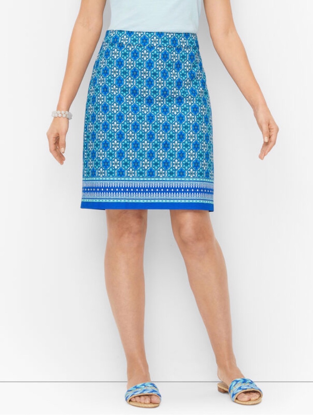 Talbots Blue Mosaic-Print A-Line Skirt